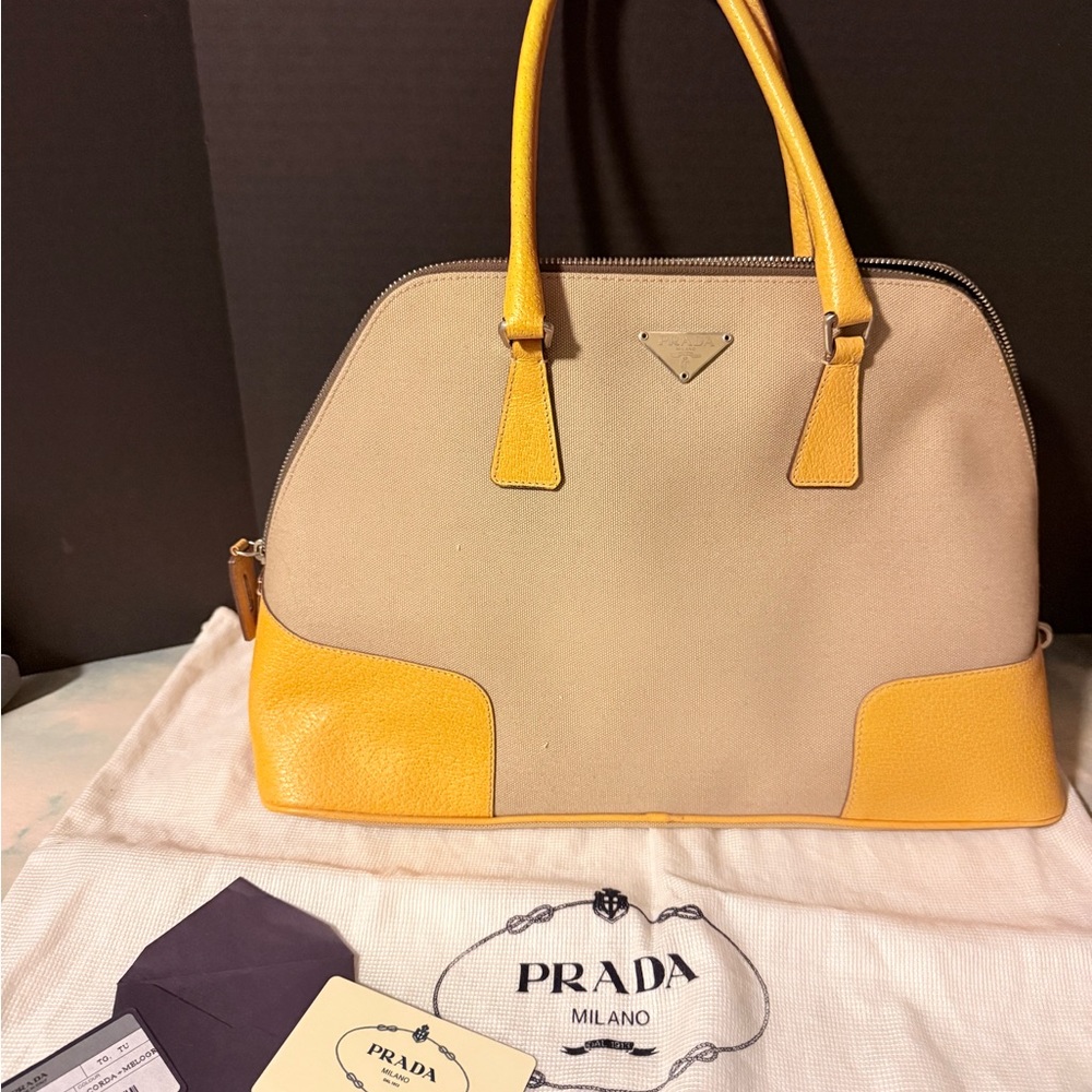 Prada Milano Tan and Yellow Satchel